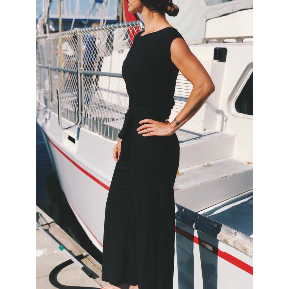 Ozma Black Raw Silk Matador Romper, M, like new